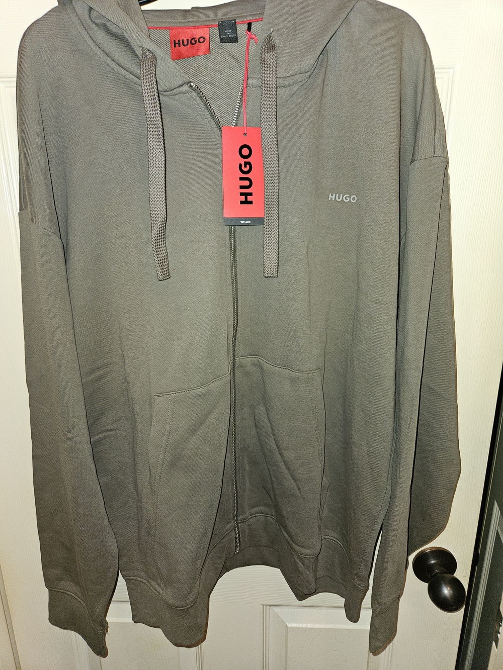 Hugo Men's Gray Zip-Up Hoodie Sweatshirt